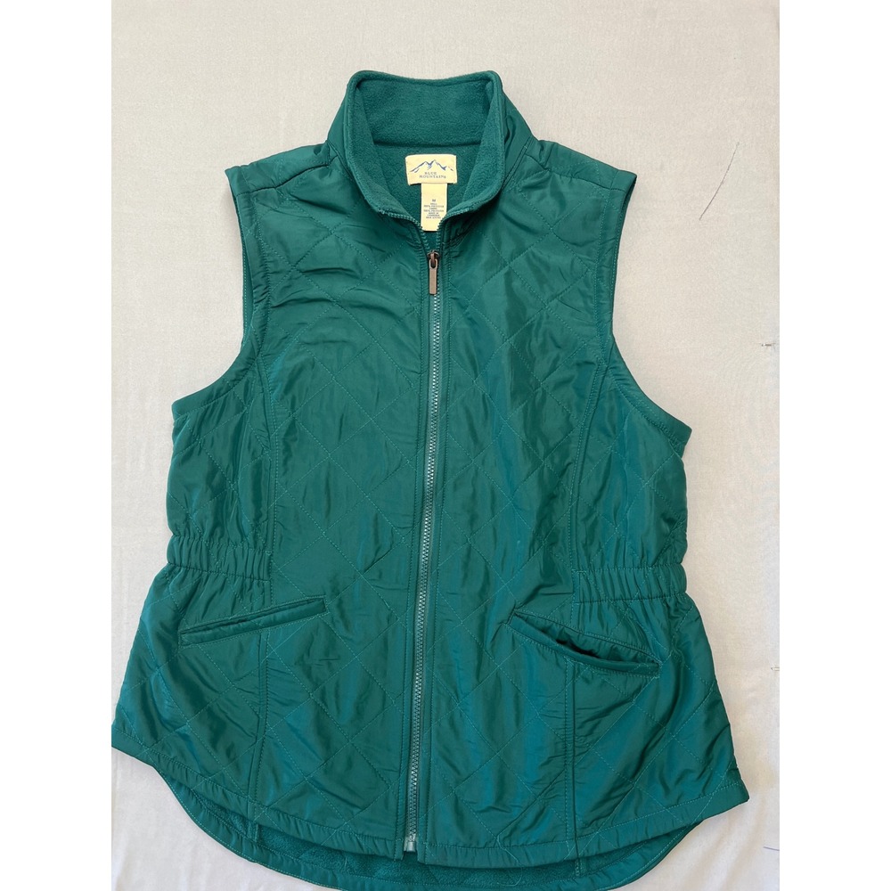 Blue Mountain Womens Teal Green Quilted Fleece Lined Full Zip Vest Medium